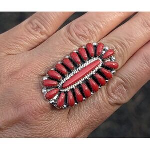 Handcrafted Navajo Cluster Ring Size 7.75 Women Southwest Signed Jewelry ***